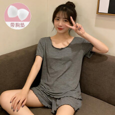 批发秋雅莉-<b class='q'>夏季</b><b class='q'>睡衣</b>女爆款家居服-深灰木耳边双短带胸垫16元