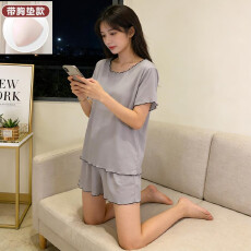 批发秋雅莉-<b class='q'>夏季</b><b class='q'>睡衣</b>女爆款家居服- 浅灰木耳边黑线双短带胸垫16元