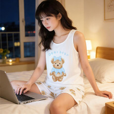 批发秋雅莉-<b class='q'>夏季</b><b class='q'>睡衣</b>女爆款家居服-白宝贝小熊背心双短 15.5元