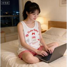 批发秋雅莉-<b class='q'>夏季</b><b class='q'>睡衣</b>女爆款家居服-白蛋糕猫头背心枚花裤双短 15.5元