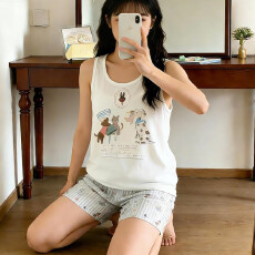 批发秋雅莉-<b class='q'>夏季</b><b class='q'>睡衣</b>女爆款家居服-白狗咬公仔背心蓝条花裤双短15.5元