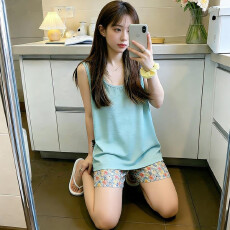批发秋雅莉-<b class='q'>夏季</b><b class='q'>睡衣</b>女爆款家居服-冰绿背心碎花裤双短 15.5元