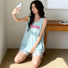 批发秋雅莉-<b class='q'>夏季</b><b class='q'>睡衣</b>女爆款家居服-冰绿枚字母背心双短 15.5元