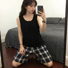 批发秋雅莉-<b class='q'>夏季</b><b class='q'>睡衣</b>女爆款家居服- 纯黑背心黑格裤双短 15.5元