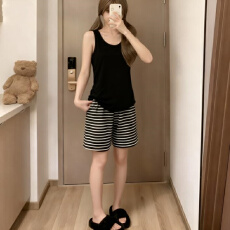 批发秋雅莉-<b class='q'>夏季</b><b class='q'>睡衣</b>女爆款家居服-纯黑背心黑条裤双短 15.5元