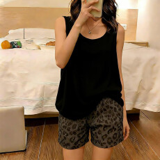 批发秋雅莉-<b class='q'>夏季</b><b class='q'>睡衣</b>女爆款家居服-纯黑背心衣豹纹裤双短 15.5元