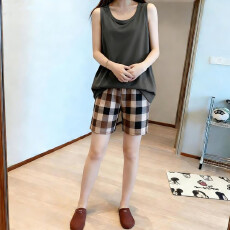 批发秋雅莉-<b class='q'>夏季</b><b class='q'>睡衣</b>女爆款家居服-纯深灰衣背心米棕格裤双短 15.5元