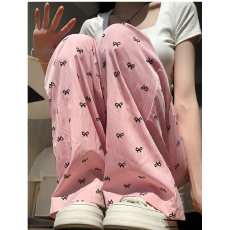 批发蝴蝶结阔腿裤女夏季2025薄款新款高腰休闲直筒宽松山本裤子 16元