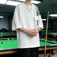 批发广州面料，纯棉曼巴棉新中式国风刺绣短袖T恤男美式重磅百搭