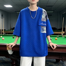 批发广州面料，纯棉曼巴棉新中式国风刺绣短袖T恤男美式重磅百搭