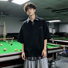 广州面料，纯棉曼巴棉假两件短袖Polo衫衬衫领T恤小众设计感