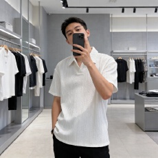 批发短<b class='q'>袖</b>polo衫男款夏季白色麦穗纹肌理感t恤翻领透气<b class='q'>半截</b><b class='q'>袖</b>