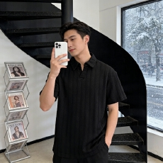 批发短<b class='q'>袖</b>polo衫男款夏季白色麦穗纹肌理感t恤翻领透气<b class='q'>半截</b><b class='q'>袖</b>