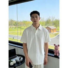 批发短<b class='q'>袖</b>polo衫男款夏季白色麦穗纹肌理感t恤翻领透气<b class='q'>半截</b><b class='q'>袖</b>