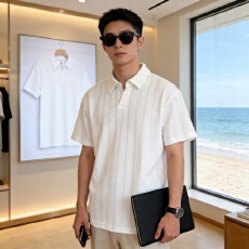 批发短<b class='q'>袖</b>polo衫男款夏季白色麦穗纹肌理感t恤翻领透气<b class='q'>半截</b><b class='q'>袖</b>