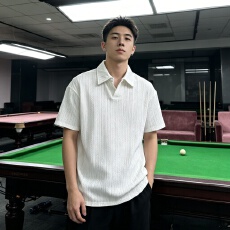 短袖polo衫男款夏季白色麦穗纹肌理感t恤翻领透气半截袖