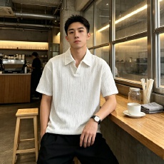 批发短<b class='q'>袖</b>polo衫男款夏季白色麦穗纹肌理感t恤翻领透气<b class='q'>半截</b><b class='q'>袖</b>