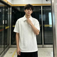 批发短<b class='q'>袖</b>polo衫男款夏季白色麦穗纹肌理感t恤翻领透气<b class='q'>半截</b><b class='q'>袖</b>