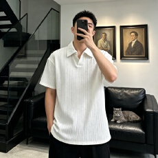 批发短<b class='q'>袖</b>polo衫男款夏季白色麦穗纹肌理感t恤翻领透气<b class='q'>半截</b><b class='q'>袖</b>