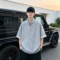 广州面料，纯棉曼巴棉美式解构撞色拼接翻领POLO衫短袖夏宽松