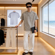批发男势正肩短袖<b class='q'>T</b>恤男生夏季新款潮牌解构拼接宽松休闲半袖