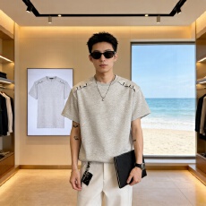 批发男势正肩短袖<b class='q'>T</b>恤男生夏季新款潮牌解构拼接宽松休闲半袖