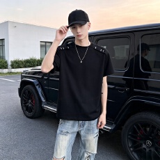 批发男势正肩短袖<b class='q'>T</b>恤男生夏季新款潮牌解构拼接宽松休闲半袖