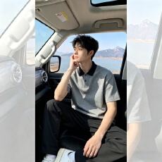 批发美式撞色拼接短袖POLO衫男<b class='q'>夏</b>季潮流宽松设计感小众百搭针织男士