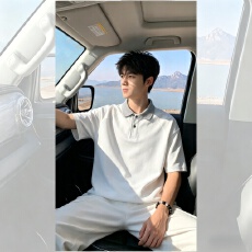 批发美式撞色拼接短袖POLO衫男<b class='q'>夏</b>季潮流宽松设计感小众百搭针织男士