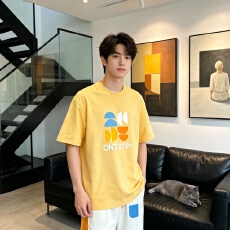 卡通小熊印花短袖T恤重磅落肩青少年潮流休闲男上衣男士时尚夏季
