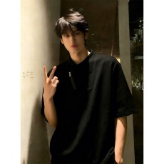 批发【广州面料，纯棉曼巴棉】斜拉链立领t恤男夏季短袖正肩痞帅半袖