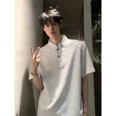 批发【广州面料，广州工厂】亨利领T恤男夏季短袖正肩显瘦上衣polo衫