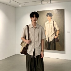 批发夏季<b class='q'>日系</b><b class='q'>复古</b>格子短袖衬衫男女宽松休闲百搭潮流薄款衬港风痞帅男