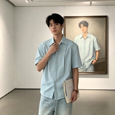 批发<b class='q'>夏季</b>日系复古格子短袖衬衫男女宽松休闲百搭潮流薄款衬港风痞帅男
