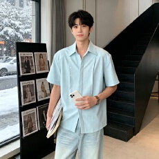 批发<b class='q'>夏季</b>日系复古格子短袖衬衫男女宽松休闲百搭潮流薄款衬港风痞帅男