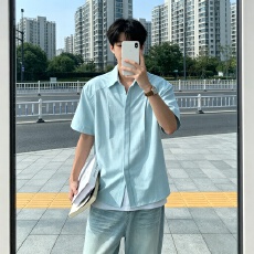 批发<b class='q'>夏季</b>日系复古格子短袖衬衫男女宽松休闲百搭潮流薄款衬港风痞帅男