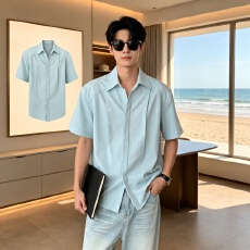批发<b class='q'>夏季</b>日系复古格子短袖衬衫男女宽松休闲百搭潮流薄款衬港风痞帅男