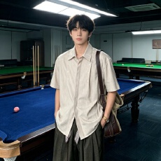 批发<b class='q'>夏季</b>日系复古格子短袖衬衫男女宽松休闲百搭潮流薄款衬港风痞帅男