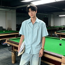 批发<b class='q'>夏季</b>日系复古格子短袖衬衫男女宽松休闲百搭潮流薄款衬港风痞帅男