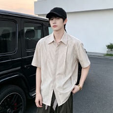 批发<b class='q'>夏季</b>日系复古格子短袖衬衫男女宽松休闲百搭潮流薄款衬港风痞帅男