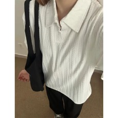 批发短袖<b class='q'>polo</b><b class='q'>衫</b><b class='q'>男</b>款夏季白色麦穗纹肌理感t恤翻领透气半截袖