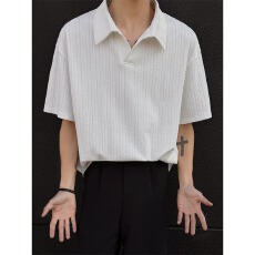 批发短袖<b class='q'>polo</b><b class='q'>衫</b><b class='q'>男</b>款夏季白色麦穗纹肌理感t恤翻领透气半截袖