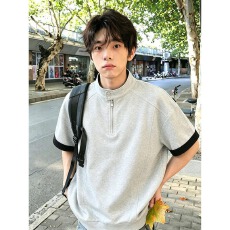 批发【广州面料，纯棉曼巴棉】美式解构撞色拼接翻领POLO衫短袖夏宽松