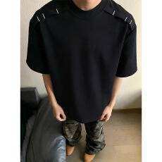 批发正肩短袖T恤男生夏季新款潮牌解构拼接宽松休闲半袖