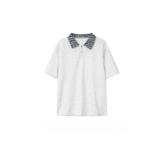 批发美式假两件正肩<b class='q'>POLO</b><b class='q'>衫</b><b class='q'>男</b>款夏季设计感翻领格子衬<b class='q'>衫</b>领拼接短袖T恤