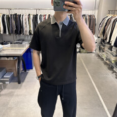 批发美式撞色拼接短袖<b class='q'>POLO</b><b class='q'>衫</b><b class='q'>男</b>夏季潮流宽松设计感小众百搭针织<b class='q'>男</b>士