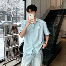 批发夏季<b class='q'>日系</b><b class='q'>复古</b>格子短袖衬衫男女宽松休闲百搭潮流薄款衬港风痞帅男