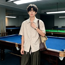 批发夏季<b class='q'>日系</b><b class='q'>复古</b>格子短袖衬衫男女宽松休闲百搭潮流薄款衬港风痞帅男