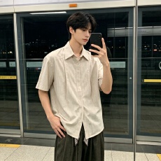 批发夏季<b class='q'>日系</b><b class='q'>复古</b>格子短袖衬衫男女宽松休闲百搭潮流薄款衬港风痞帅男