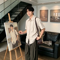 批发夏季<b class='q'>日系</b><b class='q'>复古</b>格子短袖衬衫男女宽松休闲百搭潮流薄款衬港风痞帅男